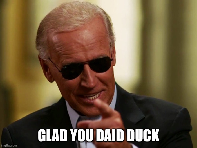 Cool Joe Biden | GLAD YOU DAID DUCK | image tagged in cool joe biden | made w/ Imgflip meme maker