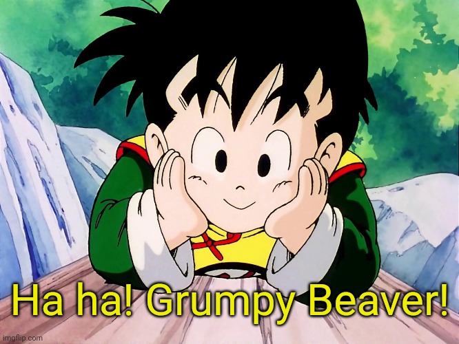 Cute Gohan (DBZ) | Ha ha! Grumpy Beaver! | image tagged in cute gohan dbz | made w/ Imgflip meme maker