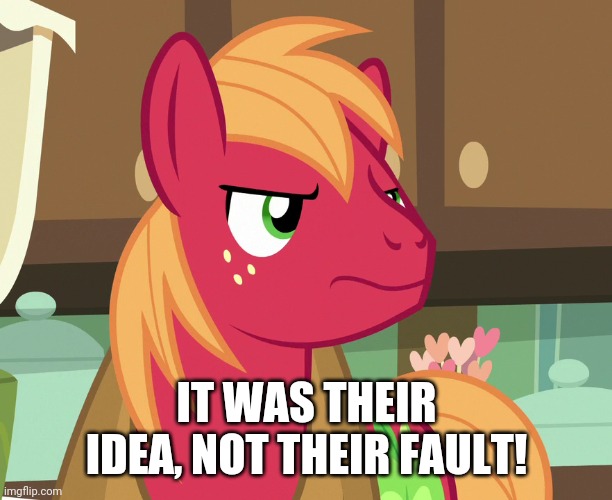 Big Macintosh's Not Displeased (MLP) | IT WAS THEIR IDEA, NOT THEIR FAULT! | image tagged in big macintosh's not displeased mlp | made w/ Imgflip meme maker