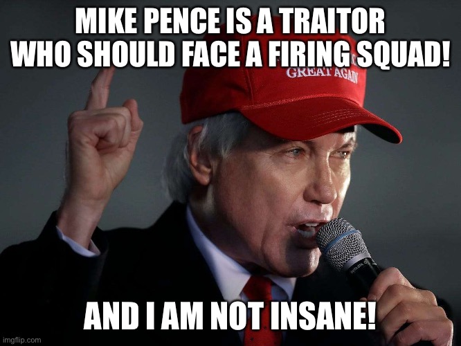 No, not much... | MIKE PENCE IS A TRAITOR WHO SHOULD FACE A FIRING SQUAD! AND I AM NOT INSANE! | image tagged in l lin wood | made w/ Imgflip meme maker