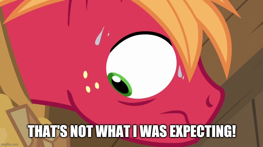 Feared Big Macintosh (MLP) | THAT'S NOT WHAT I WAS EXPECTING! | image tagged in feared big macintosh mlp | made w/ Imgflip meme maker