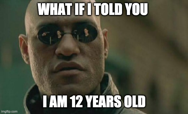 Matrix Morpheus Meme | WHAT IF I TOLD YOU I AM 12 YEARS OLD | image tagged in memes,matrix morpheus | made w/ Imgflip meme maker