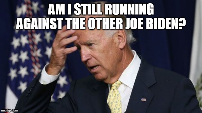 Joe Biden worries | AM I STILL RUNNING AGAINST THE OTHER JOE BIDEN? | image tagged in joe biden worries | made w/ Imgflip meme maker