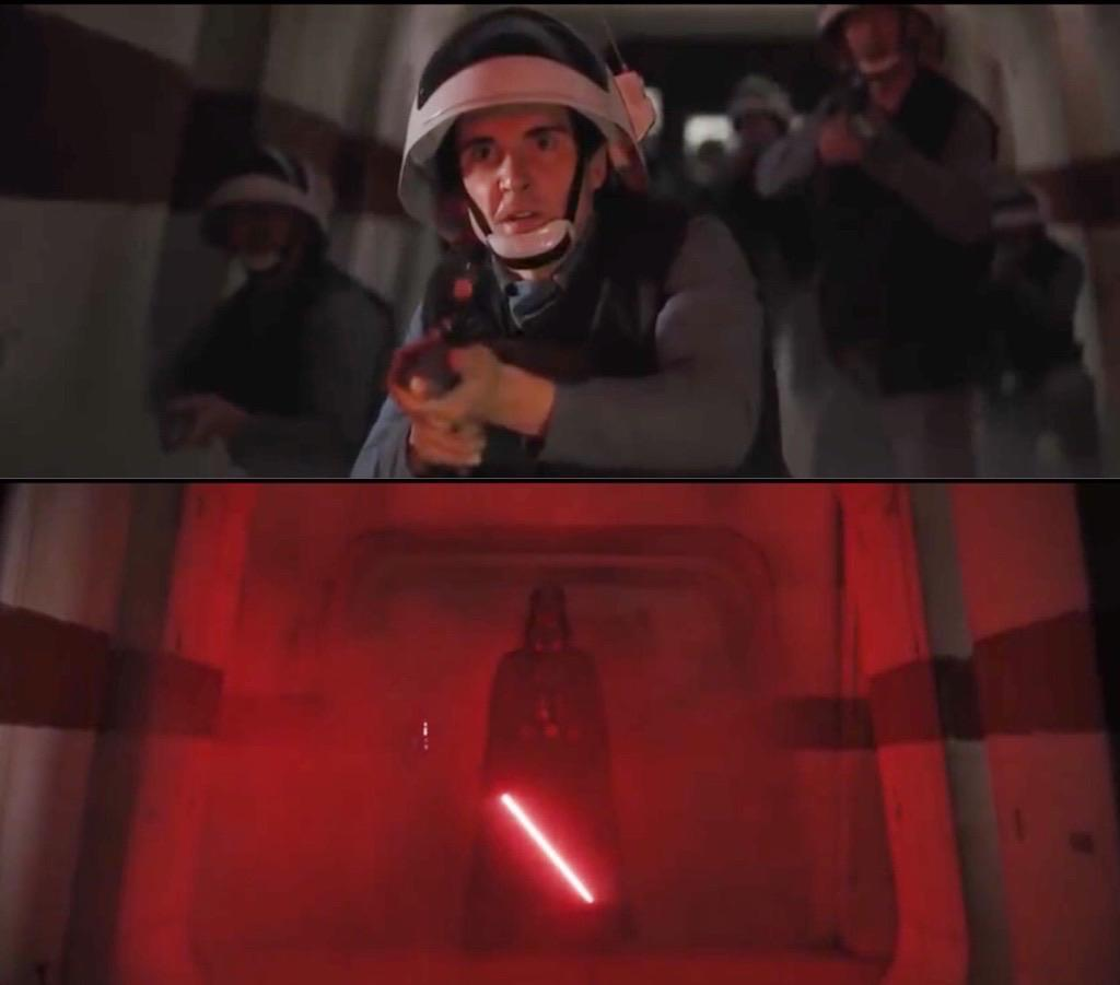 High Quality Vadar vs Rebel Soldiers Hallway Meme Blank Meme Template