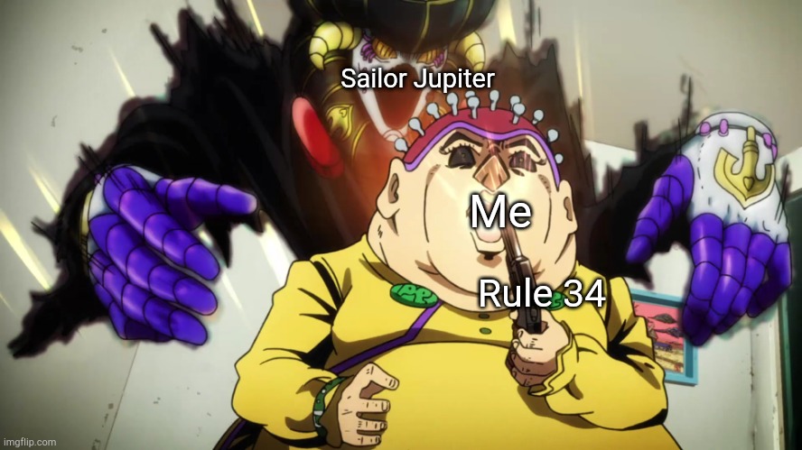 Polpo loves Sailor Jupiter | Sailor Jupiter; Me; Rule 34 | image tagged in jojo's bizarre adventure,sailor moon | made w/ Imgflip meme maker