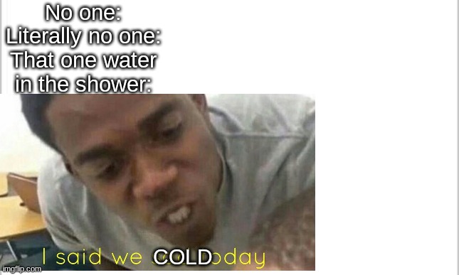 Why is this.It makes me sad. | No one:
Literally no one:
That one water in the shower:; COLD | image tagged in water,cold | made w/ Imgflip meme maker