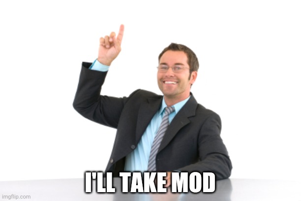 Hand raised | I'LL TAKE MOD | image tagged in hand raised | made w/ Imgflip meme maker
