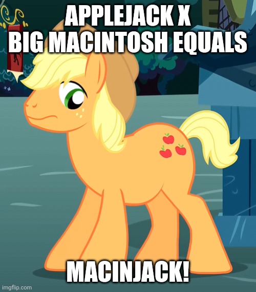 Merged! | APPLEJACK X BIG MACINTOSH EQUALS; MACINJACK! | image tagged in my little pony,big macintosh,applejack,memes | made w/ Imgflip meme maker