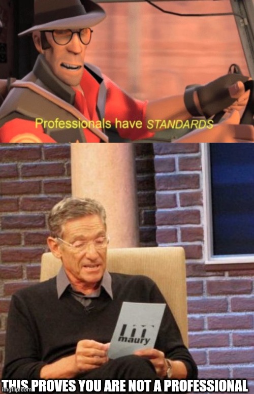 THIS PROVES YOU ARE NOT A PROFESSIONAL | image tagged in professionals have standards,memes,maury lie detector | made w/ Imgflip meme maker