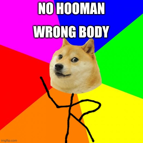 Advice Doge |  NO HOOMAN; WRONG BODY | image tagged in memes,advice doge | made w/ Imgflip meme maker