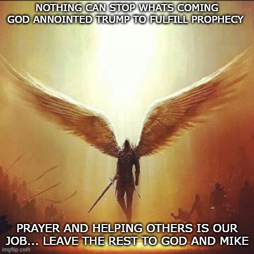 MIKE | NOTHING CAN STOP WHATS COMING GOD ANNOINTED TRUMP TO FULFILL PROPHECY; PRAYER AND HELPING OTHERS IS OUR JOB... LEAVE THE REST TO GOD AND MIKE | image tagged in spiritual | made w/ Imgflip meme maker