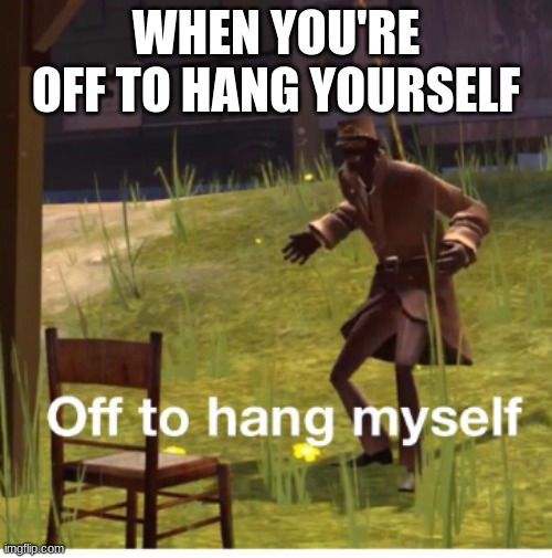 Off to hang myself! | WHEN YOU'RE OFF TO HANG YOURSELF | image tagged in off to hang myself | made w/ Imgflip meme maker
