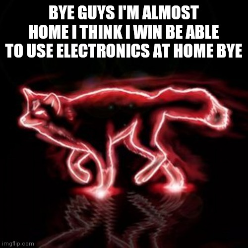 Glow Fox | BYE GUYS I'M ALMOST HOME I THINK I WIN BE ABLE TO USE ELECTRONICS AT HOME BYE | image tagged in glow fox | made w/ Imgflip meme maker