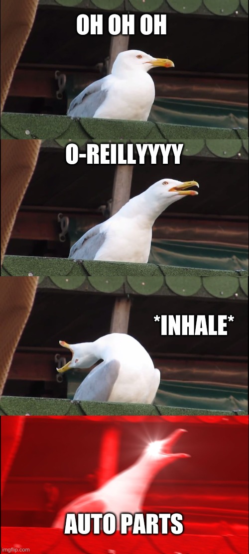 Inhaling Seagull | OH OH OH; O-REILLYYYY; *INHALE*; AUTO PARTS | image tagged in memes,inhaling seagull | made w/ Imgflip meme maker