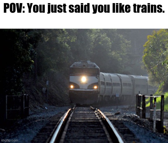 i like trains | POV: You just said you like trains. | image tagged in i like trains | made w/ Imgflip meme maker