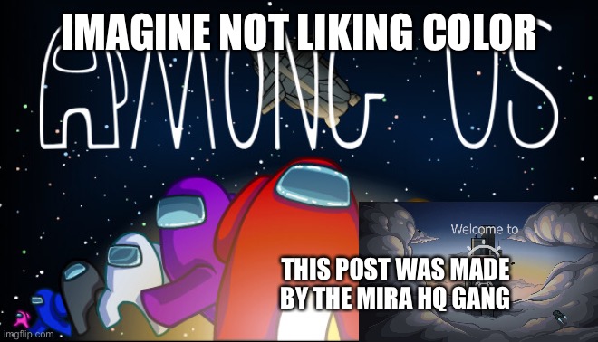 IMAGINE NOT LIKING COLOR; THIS POST WAS MADE BY THE MIRA HQ GANG | made w/ Imgflip meme maker