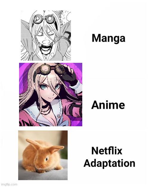 Manga, Anime, Netflix adaption | image tagged in manga anime netflix adaption | made w/ Imgflip meme maker