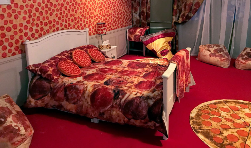 High Quality Pizza themed hotel room Blank Meme Template