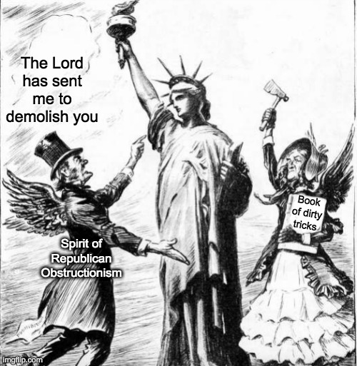 Originally about Prohibition, but honestly, this stuff is worse | The Lord has sent me to demolish you; Book of dirty tricks; Spirit of Republican Obstructionism | image tagged in 2020,election 2020,ted cruz | made w/ Imgflip meme maker