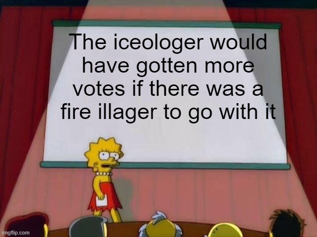 Lisa Simpson's Presentation | The iceologer would have gotten more votes if there was a fire illager to go with it | image tagged in lisa simpson's presentation | made w/ Imgflip meme maker
