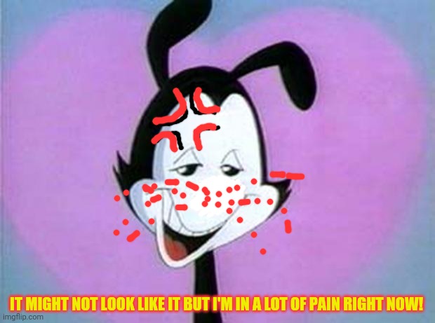 Yakko Hello Nurse | IT MIGHT NOT LOOK LIKE IT BUT I'M IN A LOT OF PAIN RIGHT NOW! | image tagged in yakko hello nurse | made w/ Imgflip meme maker