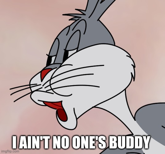 Bugs Bunny no | I AIN'T NO ONE'S BUDDY | image tagged in bugs bunny no | made w/ Imgflip meme maker