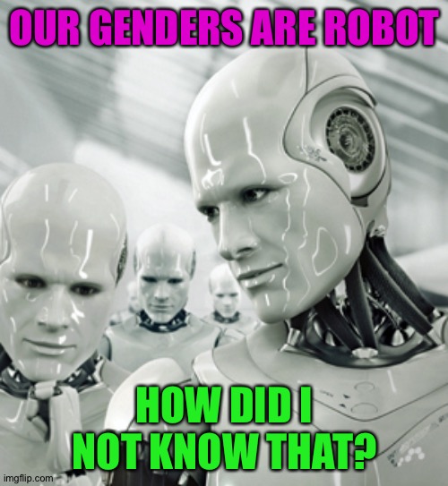 Robots Meme | OUR GENDERS ARE ROBOT HOW DID I NOT KNOW THAT? | image tagged in memes,robots | made w/ Imgflip meme maker