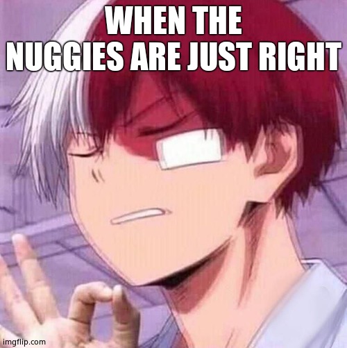Todoroki | WHEN THE NUGGIES ARE JUST RIGHT | image tagged in todoroki | made w/ Imgflip meme maker