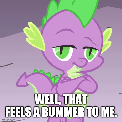 Disappointed Spike (MLP) | WELL, THAT FEELS A BUMMER TO ME. | image tagged in disappointed spike mlp | made w/ Imgflip meme maker