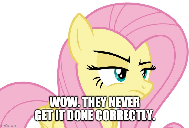 Pissed-off Fluttershy (MLP) | WOW. THEY NEVER GET IT DONE CORRECTLY. | image tagged in pissed-off fluttershy mlp | made w/ Imgflip meme maker