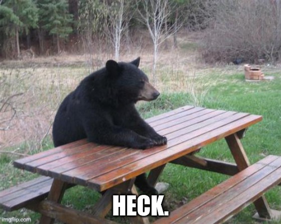 Bad Luck Bear Meme | HECK. | image tagged in memes,bad luck bear | made w/ Imgflip meme maker