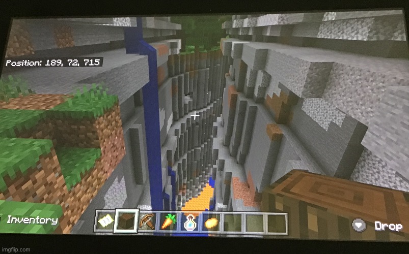 this ravine cuts through a F**KING MOUNTAIN- | image tagged in minecraft,holy crap | made w/ Imgflip meme maker