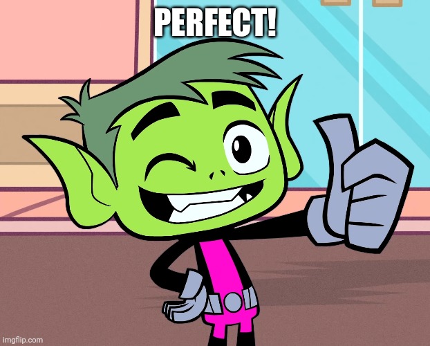 Super Good Beast Boy (TTG) | PERFECT! | image tagged in super good beast boy ttg | made w/ Imgflip meme maker