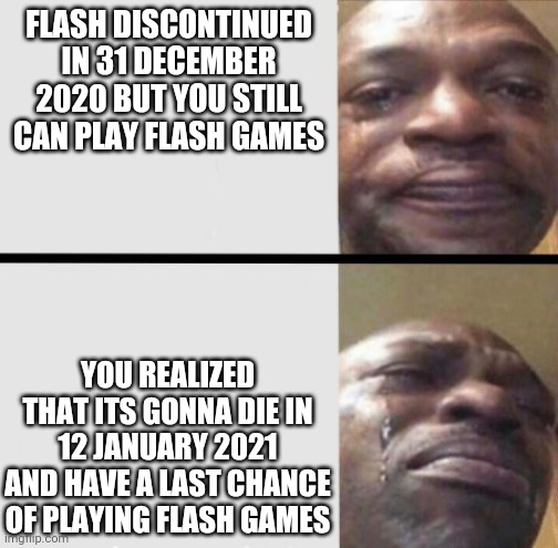 So long friend see ya later in heaven (he was like a father a son-pewdiepie rip flash 1996-2021 | FLASH DISCONTINUED IN 31 DECEMBER 2020 BUT YOU STILL CAN PLAY FLASH GAMES; YOU REALIZED THAT ITS GONNA DIE IN 12 JANUARY 2021 AND HAVE A LAST CHANCE OF PLAYING FLASH GAMES | image tagged in so long partner,flash games,nostalgia,crying,flash death | made w/ Imgflip meme maker