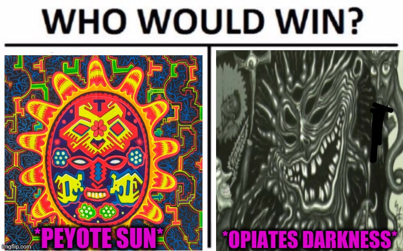 -Check formality. | *PEYOTE SUN*; *OPIATES DARKNESS* | image tagged in memes,who would win,death battle,cactus,spring daisy flowers,and then the devil said | made w/ Imgflip meme maker