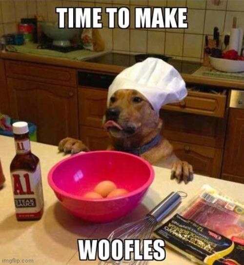 Im dying.. of cuteness | image tagged in woof,waffles,dogs,cuteness overload,cooking,daily cooking lesson | made w/ Imgflip meme maker