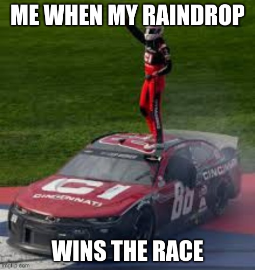 ME WHEN MY RAINDROP; WINS THE RACE | image tagged in i dont like adding tags,why,im bored,hehe,memes are the best | made w/ Imgflip meme maker