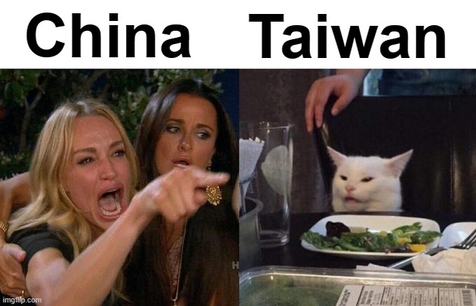 Taiwan triggers China | China; Taiwan | image tagged in memes,woman yelling at cat | made w/ Imgflip meme maker