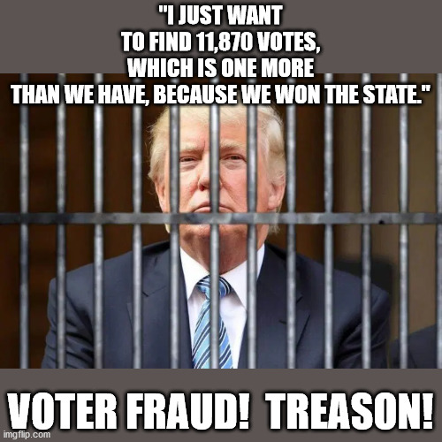 TRUMP SOURCE OF VOTER FRAUD | "I JUST WANT TO FIND 11,870 VOTES, WHICH IS ONE MORE THAN WE HAVE, BECAUSE WE WON THE STATE."; VOTER FRAUD!  TREASON! | image tagged in trump,voter fraud,georgia,maga,traitor,impeach trump | made w/ Imgflip meme maker