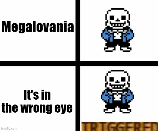 Triggered template | Megalovania; It's in the wrong eye | image tagged in triggered,sans,megalovania | made w/ Imgflip meme maker