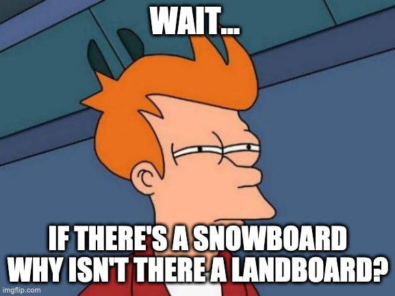 Futurama Fry Meme | WAIT... IF THERE'S A SNOWBOARD WHY ISN'T THERE A LANDBOARD? | image tagged in memes,futurama fry | made w/ Imgflip meme maker