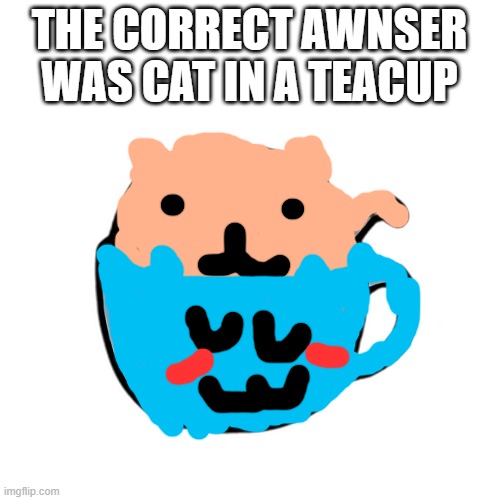 THE CORRECT AWNSER WAS CAT IN A TEACUP | made w/ Imgflip meme maker