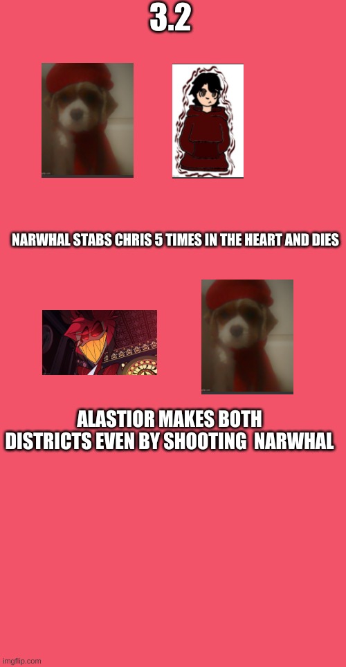 3.2 | 3.2; NARWHAL STABS CHRIS 5 TIMES IN THE HEART AND DIES; ALASTIOR MAKES BOTH DISTRICTS EVEN BY SHOOTING  NARWHAL | image tagged in blank red | made w/ Imgflip meme maker