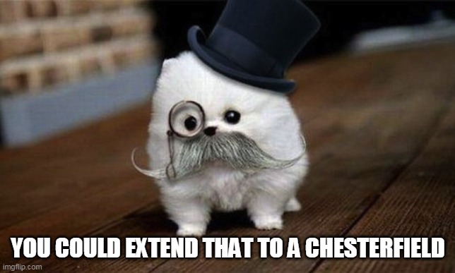 Posh Cat | YOU COULD EXTEND THAT TO A CHESTERFIELD | image tagged in posh cat | made w/ Imgflip meme maker