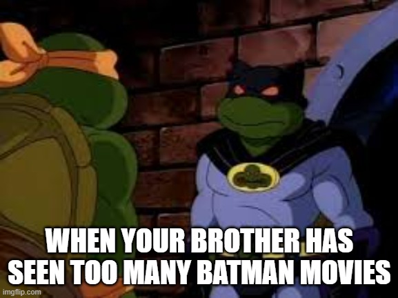 Bat Don | WHEN YOUR BROTHER HAS SEEN TOO MANY BATMAN MOVIES | image tagged in donatello 1987 dark turtle | made w/ Imgflip meme maker