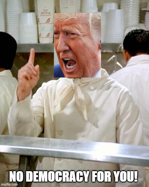 soup nazi | NO DEMOCRACY FOR YOU! | image tagged in soup nazi | made w/ Imgflip meme maker
