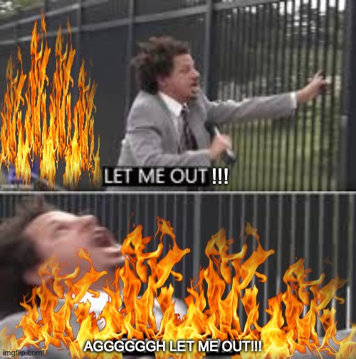 When your fire escape doesn't work. | !!! AGGGGGGH LET ME OUT!!! | image tagged in let me out,fire,escape,door,eric andre,funny memes | made w/ Imgflip meme maker