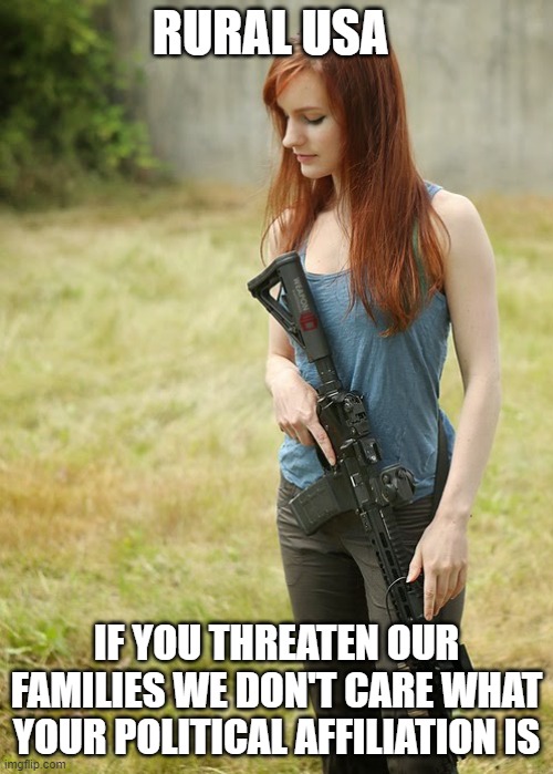 Hopeful Peace Will Prevail | RURAL USA; IF YOU THREATEN OUR FAMILIES WE DON'T CARE WHAT YOUR POLITICAL AFFILIATION IS | image tagged in freedom,2021 | made w/ Imgflip meme maker
