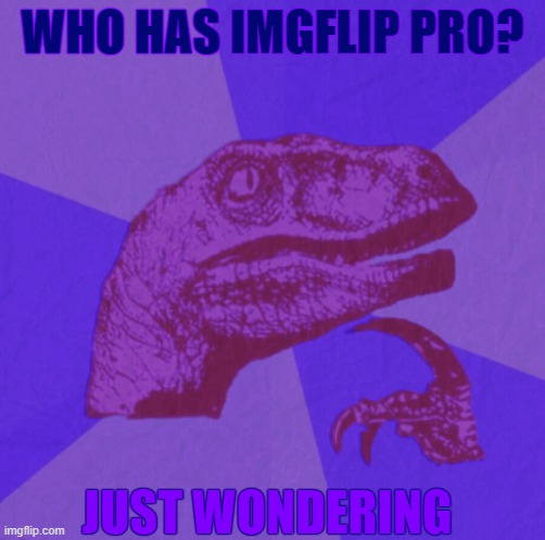 purple philosoraptor | WHO HAS IMGFLIP PRO? JUST WONDERING | image tagged in purple philosoraptor | made w/ Imgflip meme maker