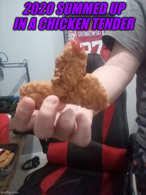 I got this from Applebees | 2020 SUMMED UP IN A CHICKEN TENDER | image tagged in chicken tender,2020,chicken,memes,lilflamy,funny | made w/ Imgflip meme maker